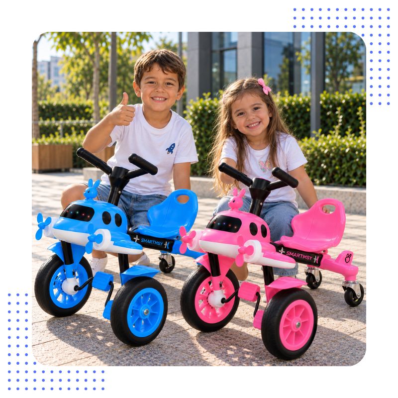 Menino no AeroKids azul e menina no rosa