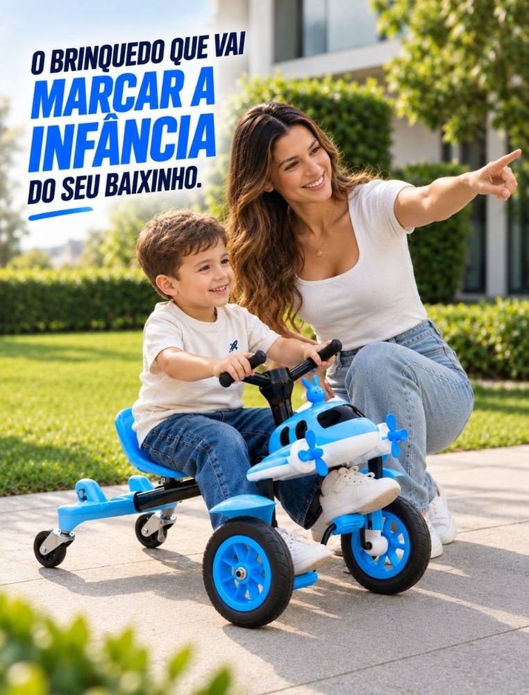 Mãe e filho com o AeroKids azul